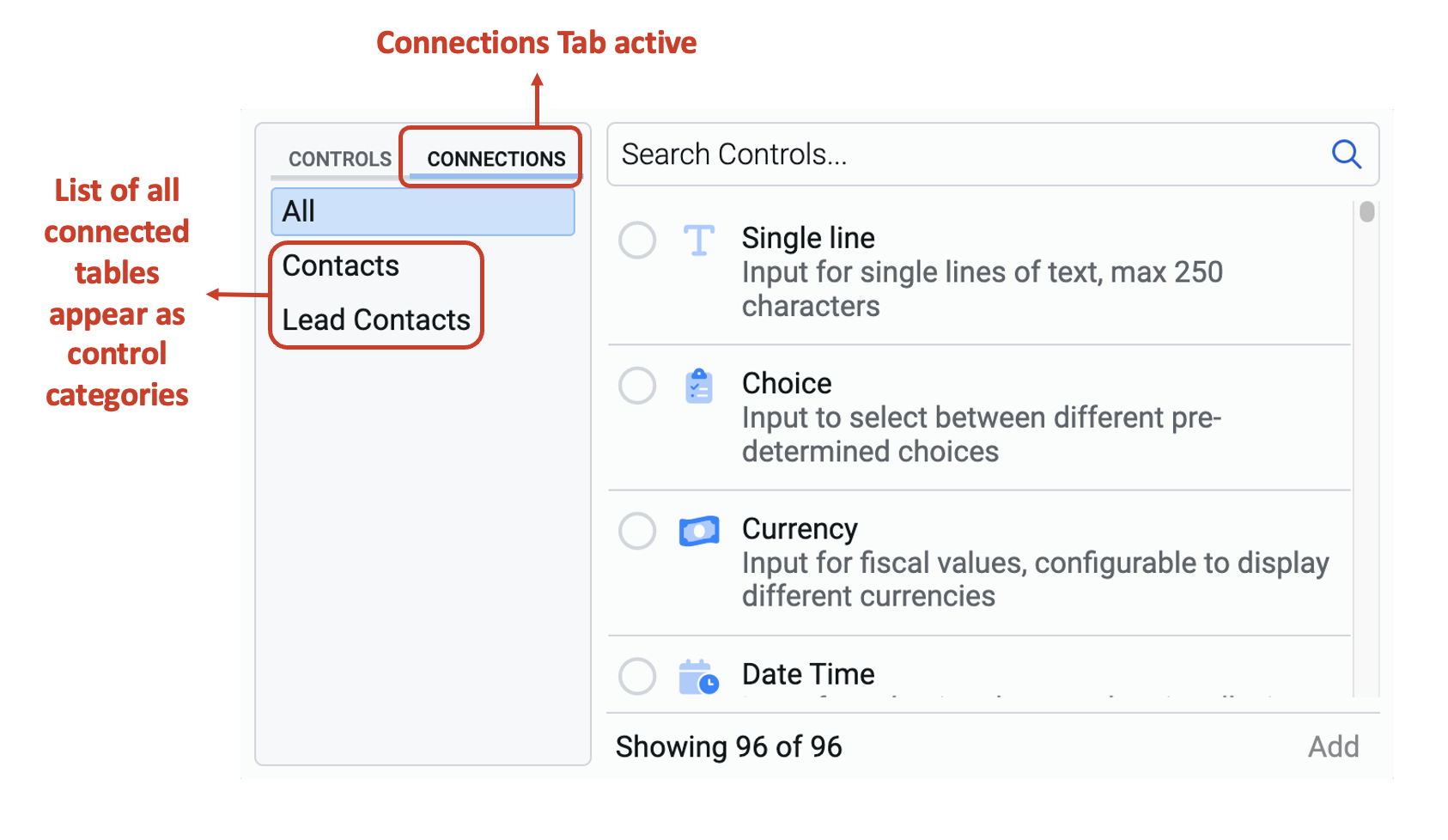 Image showing categories in Connections tab